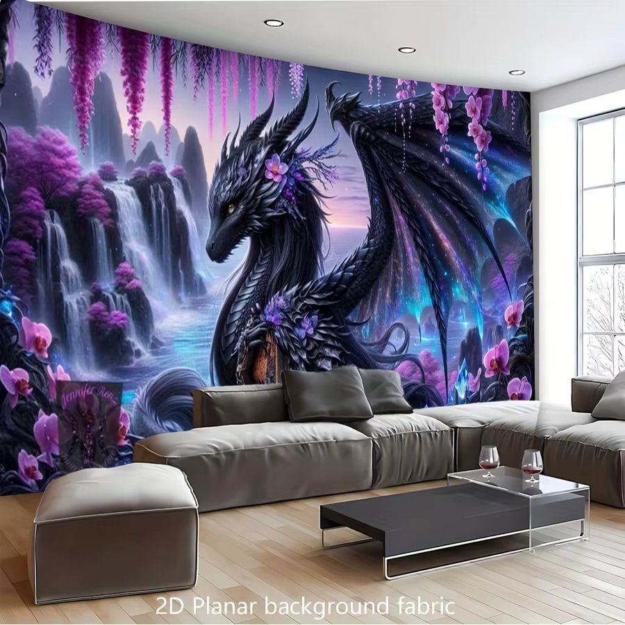 VIKAMA Wandteppich Fantasy Drache und Wasserfall Landschaft in Multicolour, B: 75 cm, H: 58 cm - Bild 4
