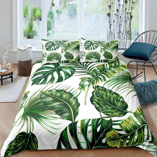 Bettwäscheset Your Warm Home mit tropischem Palmblatt-Design, grün, aus Polyester, 2-teilig, Breite: 173 cm, Länge: 218 cm - Bild 1
