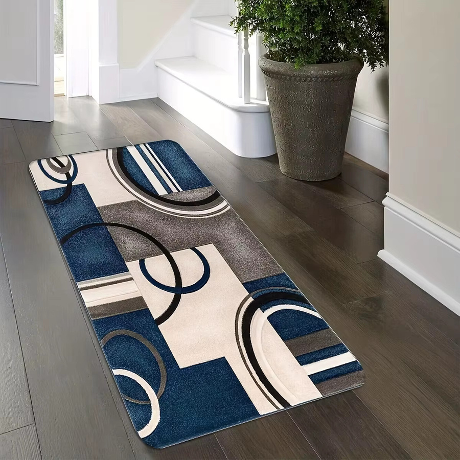 VIKAMA Patchwork Teppich in Blau und Rot mit geometrischem Design für Wohnzimmer, Schlafzimmer oder Küche - Bild 3