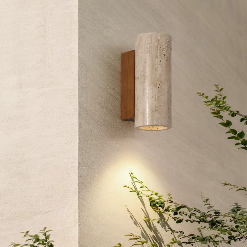 CHUBAN LED Wandlampe aus Travertin Naturstein in Beige für Wohnzimmer, Schlafzimmer und Flur mit E27 Fassung - Bild 2