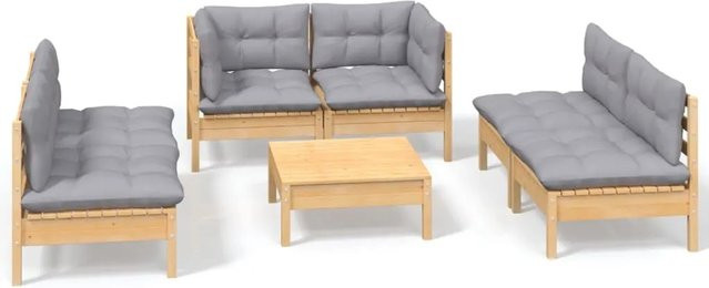 vidaXL 7-tlg. Garten-Lounge-Set aus massivem Kiefernholz mit grauen Polstern in Braun-Grau - Bild 1