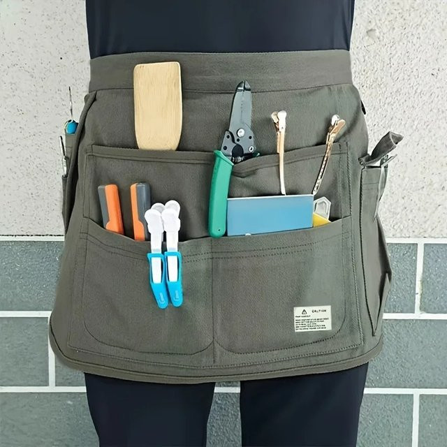 Werkzeugtasche aus Segeltuch mit mehreren Taschen für Garten, Industrie und Friseur, Grau und Grün, B/T/H: 65,0 x 36,0 cm - Bild 1