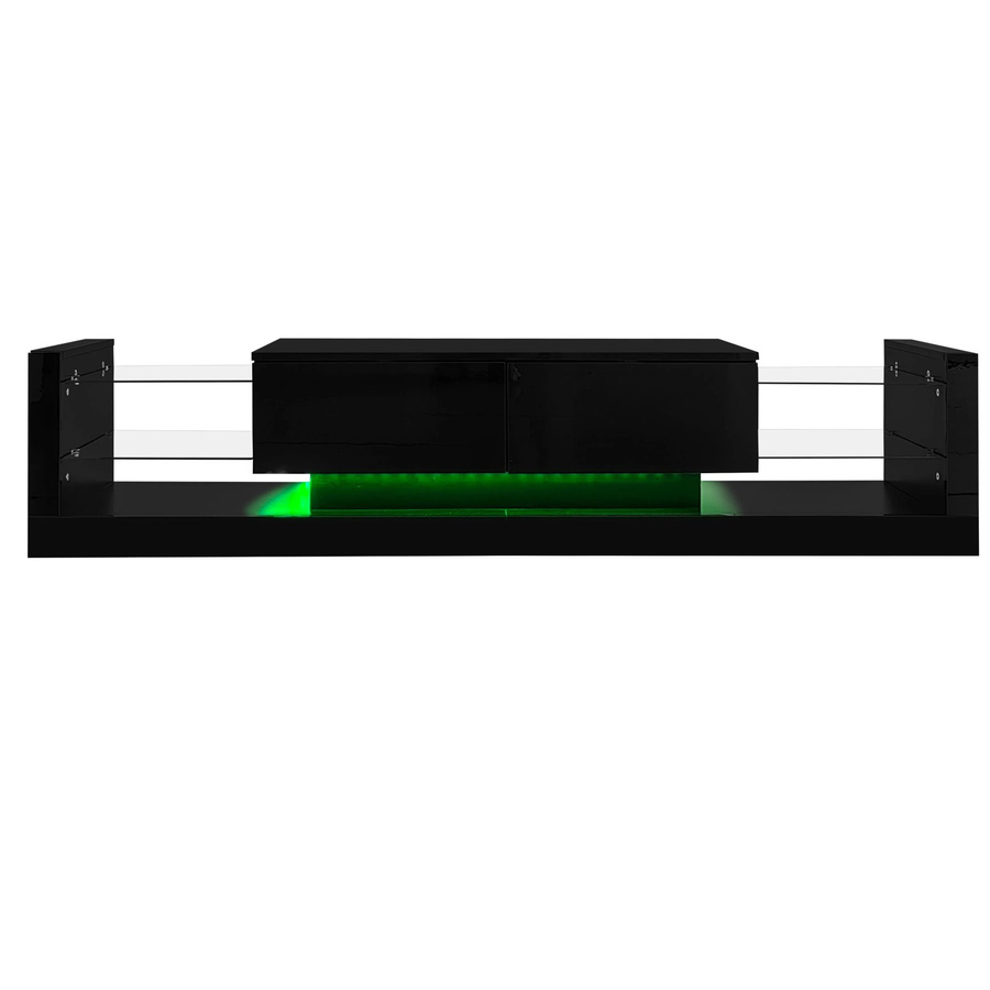 okwish TV Schrank in Schwarz Hochglanz mit LED Glasfront und Schubladen, B/T/H: 181 x 38 x 38 cm - Bild 2