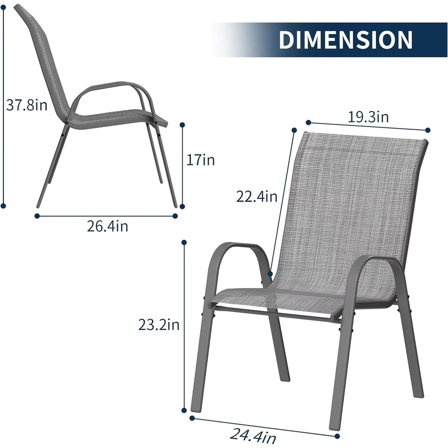 6er Set stapelbare Gartenstühle von AuAg in Grau mit Textilene-Bezug und pulverbeschichtetem Stahlgestell - Bild 3