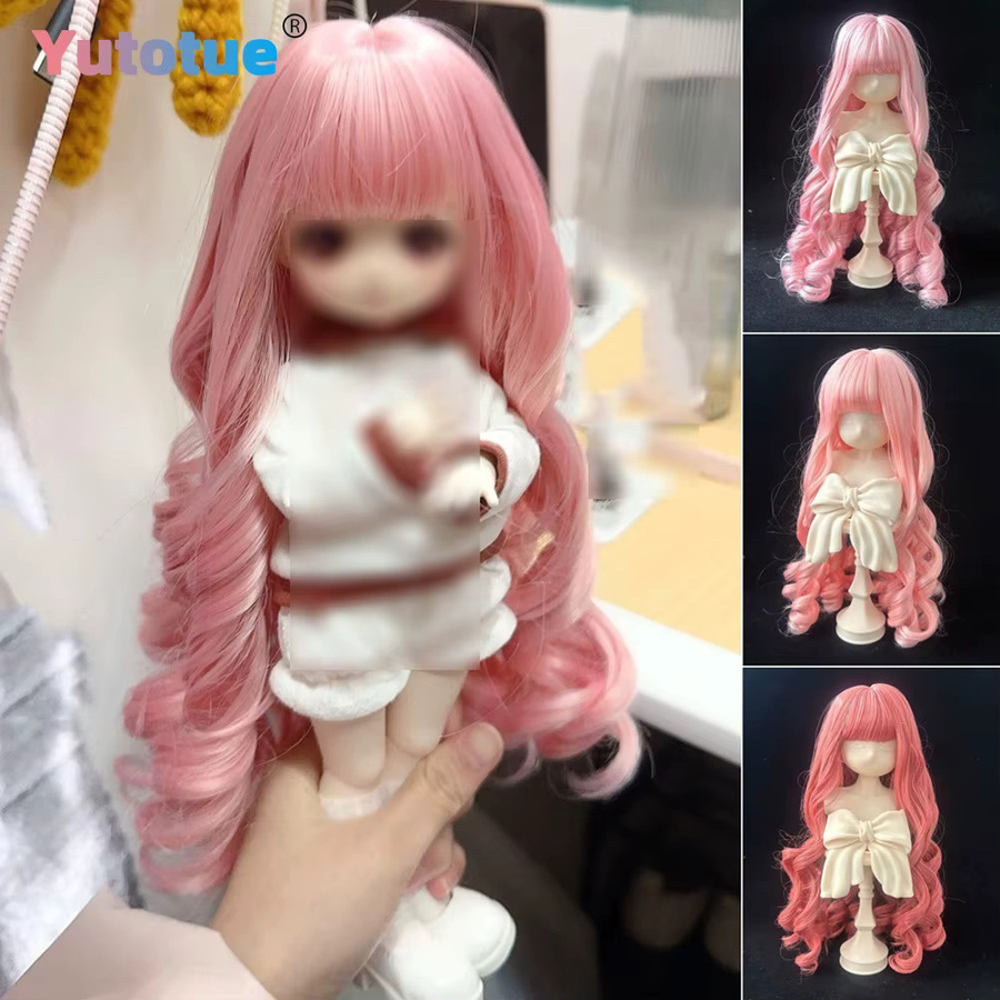 Yutotue Perücke mit lockigem Haar und Pony, Rosa / Pink, Zubehör - Bild 4