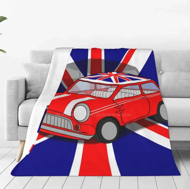 Mini Cooper Grafik-Überwurfdecke im Retro-Stil, Mehrfarbig - Bild 1