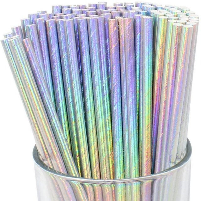 25 Stück biologisch abbaubare Einweg Papier Strohhalme in Silber für Partys und Cocktails - Bild 1