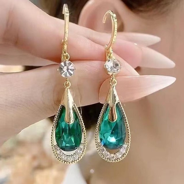 YIRAN Jewelry Ohrringe, Wassertropfen, Quaste, Zirkon, Grün, Damen - Bild 1