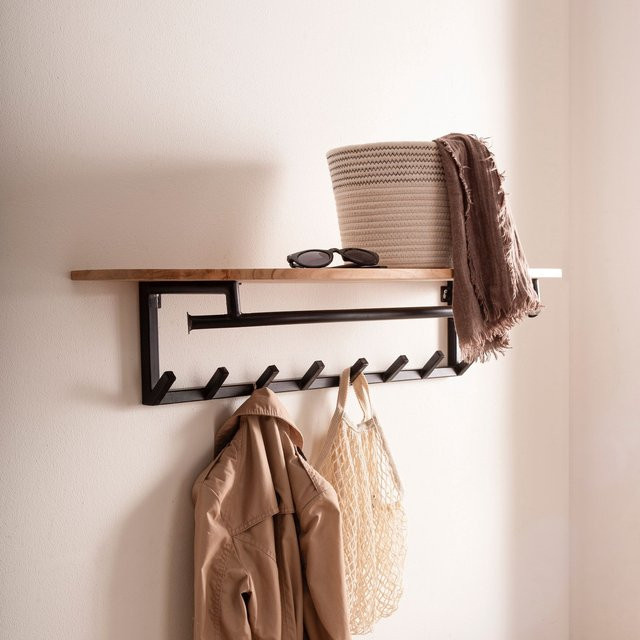 Finebuy Wandgarderobe aus Akazie Massivholz und Metall im Industrial Design, Farbe: Braun, Breite: 100 cm - Bild 1