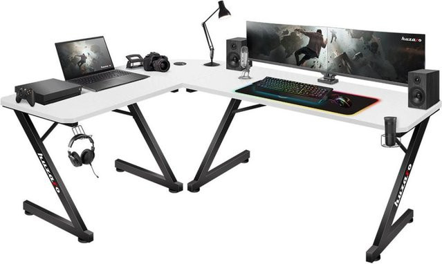 Huzaro Hero 7.0 Gaming-Schreibtisch in Weiß mit Karbonfaser-Design und Aluminium-Elementen - Bild 1