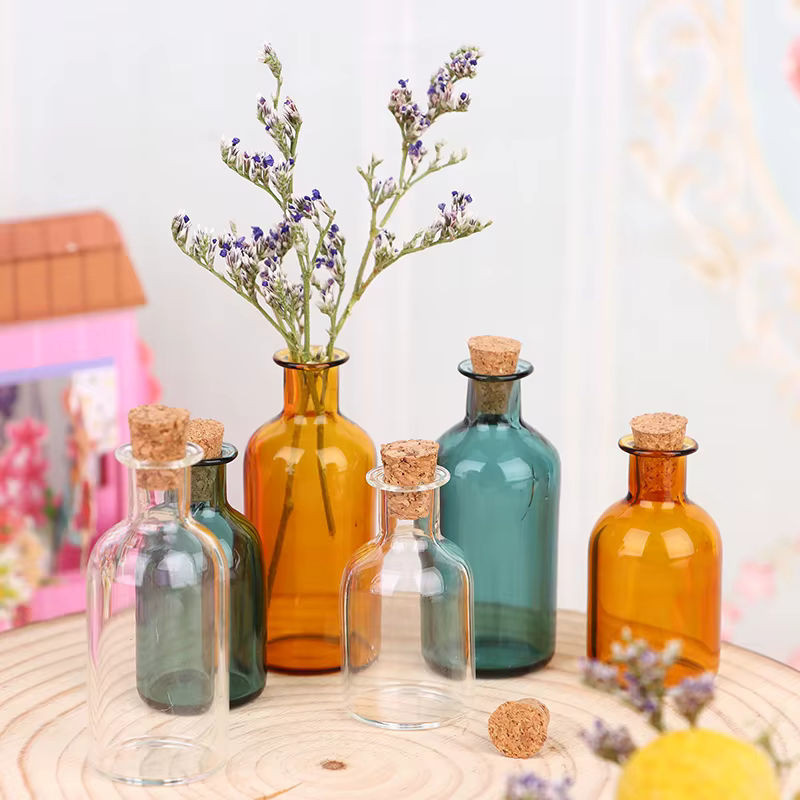 Miniatur Glasflasche im Vintage-Stil mit Korkverschluss, transparent, für Puppenhaus-Dekoration - Bild 1