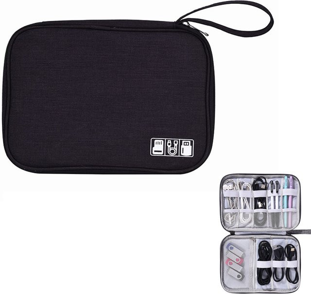 Urgrico Datenkabel-Organizer wasserdichte Aufbewahrungstasche für USB-Ladegeräte und Kabel in Schwarz - Bild 1