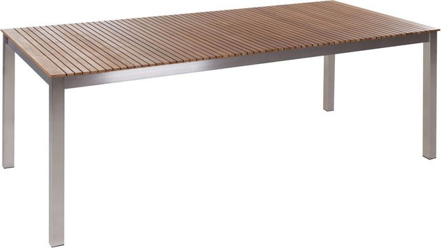 Beliani Gartentisch VIAREGGIO aus Teakholz und Metall in Heller Holzfarbton und Silber, B/T/H: 200 x 90 x 75 cm - Bild 1