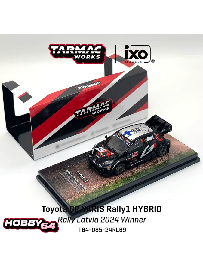 Tarmac Works X IXO GR Yaris Rally1 Hybrid # 69 Lettland 2024 Sieger, Druckguss-Modellauto, 1:64 - Bild 1