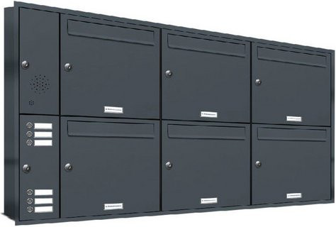AL Briefkasten-System für 6 Parteien zur Unterputzmontage, grau, B/H/T: 153,53 x 72,4 x 11,6 cm - Bild 1