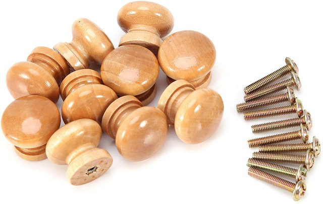 CosyHome 10er Set Natürliche Holz Möbelgriffe und Schrankknöpfe in Braun, Durchmesser: 24 mm - Bild 1