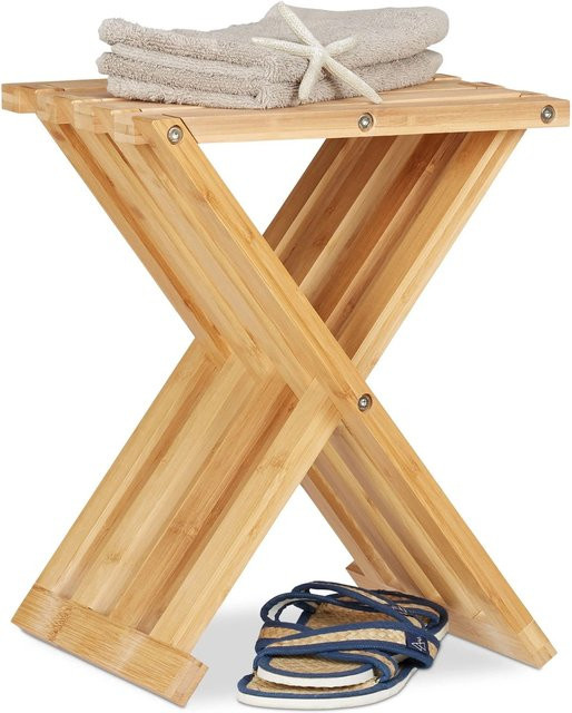Relaxdays Klapphocker aus Bambus in Braun, B/T/H: 42 x 32 x 27,5 cm - Bild 1
