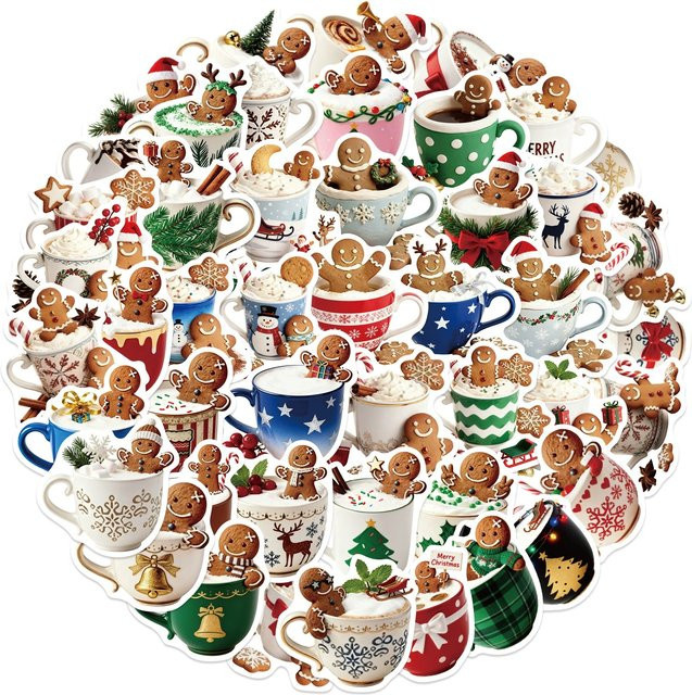 50 oder 100 Stück Weihnachts Kaffee Cartoon Aufkleber wasserfest und dekorativ für Schreibwaren, Gepäck und dein Handy in Multicolour - Bild 1