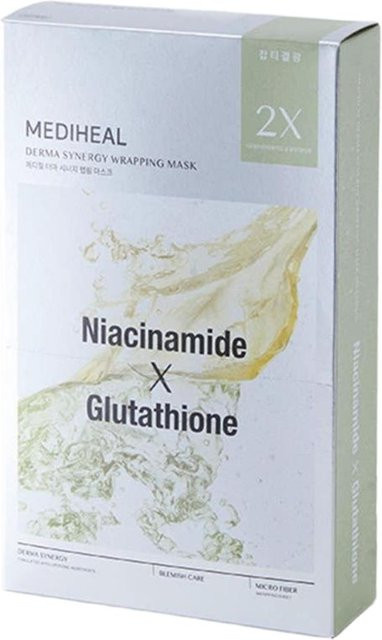 MEDIHEAL Derma Synergy Wrapping Mask, Tuchmasken, Niacinamid, Glutathion, 10er-Pack - Bild 1
