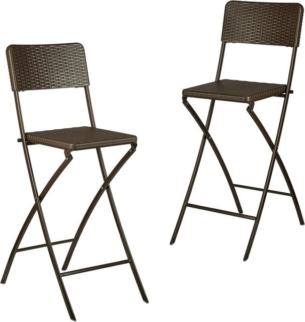 Relaxdays Barhocker 2er Set in Braun mit Rattanoptik aus Kunststoff und Stahl, klappbar, Höhe: 115 cm, Breite: 44 cm, Tiefe: 63 cm - Bild 1