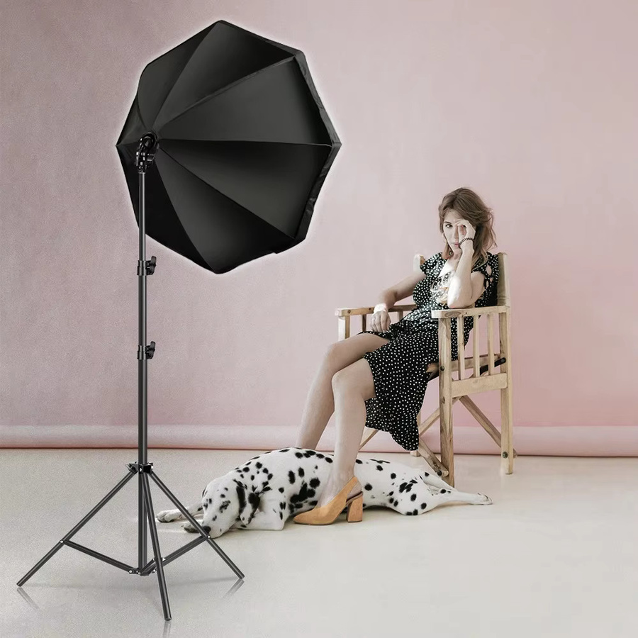 Fotografie-Softbox-Set mit 30-135W LED-Glühbirne, achteckigem Reflektor, 2m Stativ und Blitzschirm für dein Fotostudio - Bild 3
