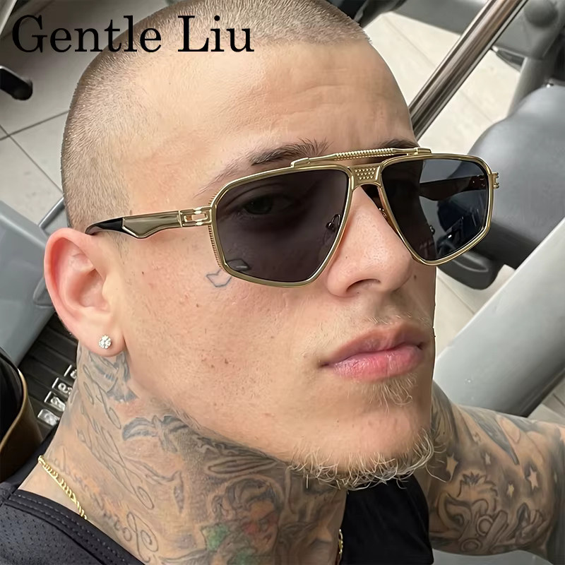 GENTLE LIU Sonnenbrille Square, Metall, Vollrand, Gold, Herren - Bild 3