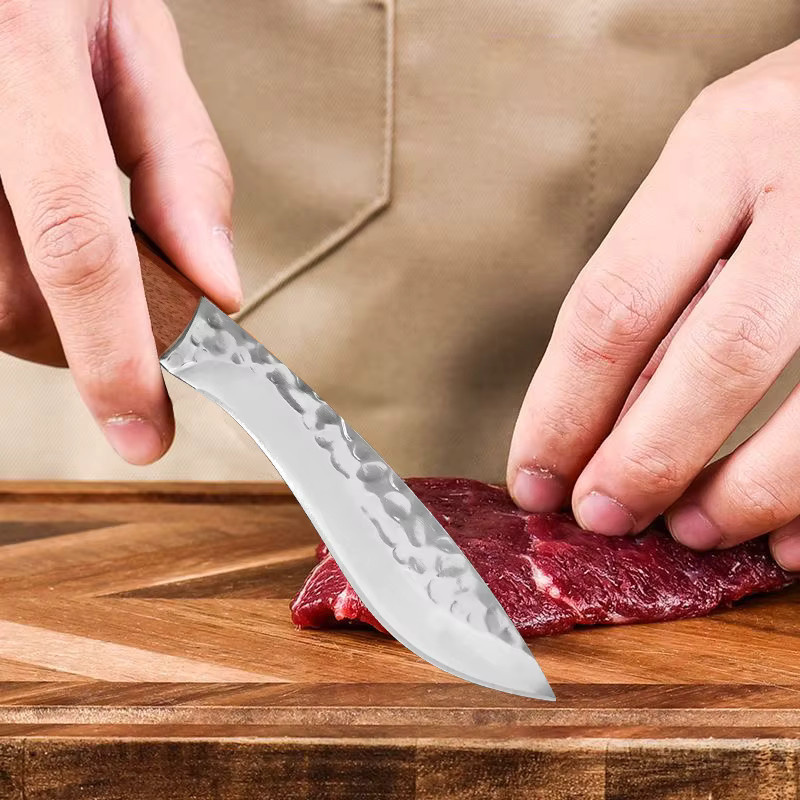 InLeung Handgeschmiedetes Grillmesser aus Edelstahl in Silber mit Holzgriff und Schutzhülle - Bild 3