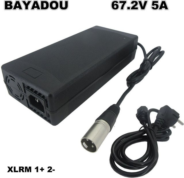 BAYADOU Lithium-Ladegerät für 60V 20AH Li-Ionen-Akkus, 16S 67,2V 5A Schnellladegerät mit Lüfter und XLRM, C13 sowie GX16 Anschluss, Schwarz - Bild 1