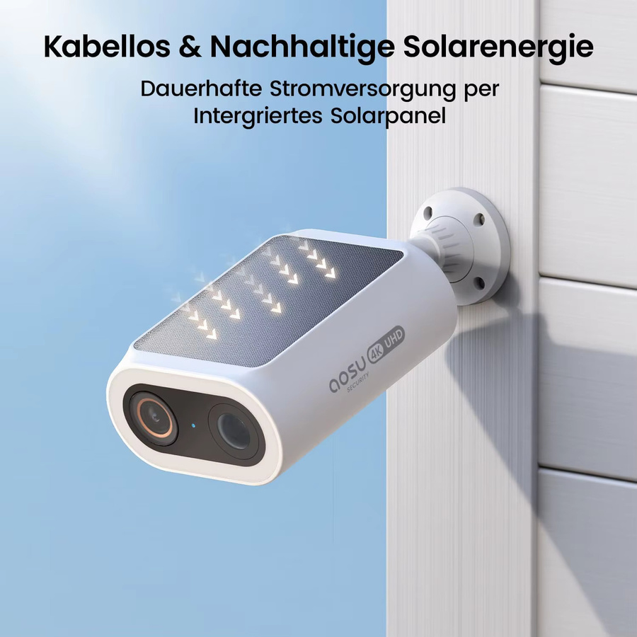AOSU 4K UHD Solar-Kamera Weiß: Kabellose 8MP WLAN-Sicherheitskamera mit 5000mAh Akku und KI-Erkennung - Bild 2