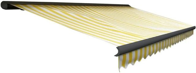MCW Kassetten-Markise H122 mit Volant aus Polyester in Gelb/Weiß und Anthrazit, Breite: 4 m, Tiefe: 3 m - Bild 1