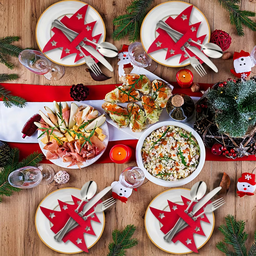 DUTRIEUX Weihnachtsbaum-Tischsets aus Filz, 10 Stück Gabel- und Löffelbeutel-Set in Grün - Bild 1
