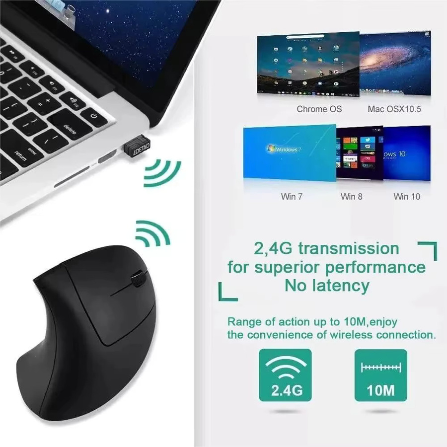Ergonomische kabellose Bluetooth-Computermaus von KAFNHCKA in Schwarz mit 1600 DPI und wiederaufladbarem Akku - Bild 6