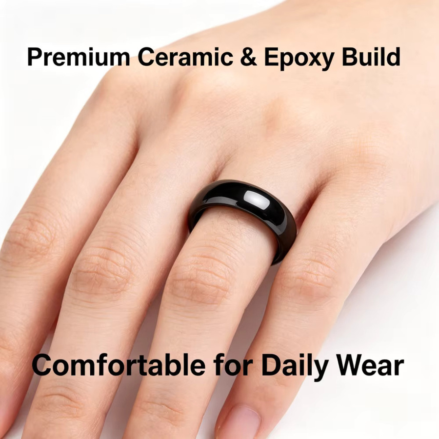 HACHANLUN NFC Smart Ring NTAG216 IC RFID in Schwarz, IP68 Wasserdichter Keramikring für Zugangskontrolle und NFC Payment, Unisex - Bild 6