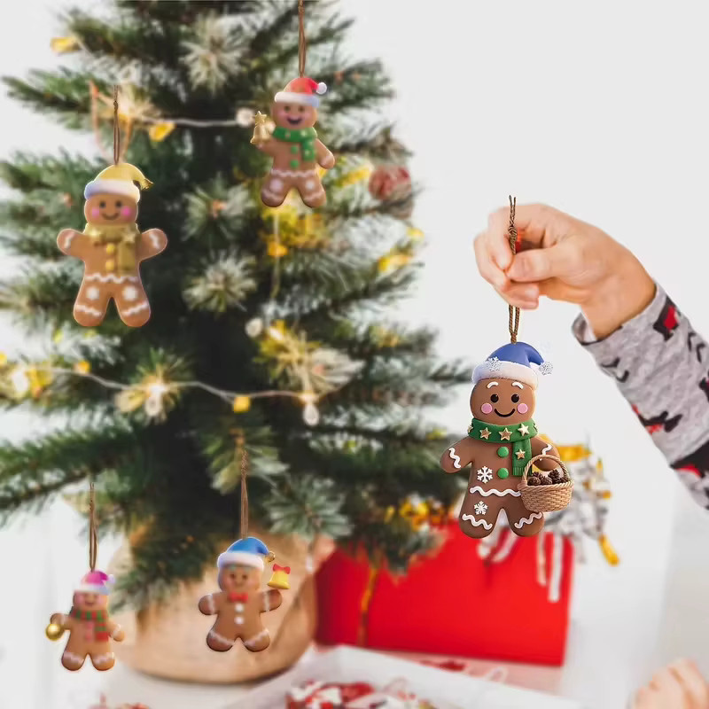 ZQNYCY Weihnachts Lebkuchen Mann Holz Anhänger Set, bunte Weihnachtsbaum Ornamente für Kinder DIY Dekoration - Bild 3