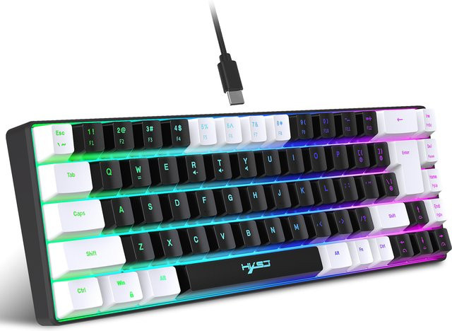 Whxmsh Gaming-Tastatur mit 68 Tasten, RGB-Hintergrundbeleuchtung, USB-Anschluss, Schwarz-Weiß-Tastenkappen für Windows-Laptops und Computer - Bild 1