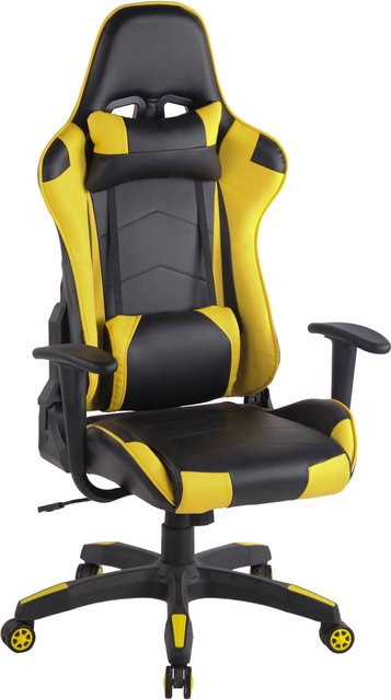 TPFLiving Bürostuhl Mirage sportlich aus Kunstleder in Schwarz/Blau mit Armlehnen und Rollen - Bild 1