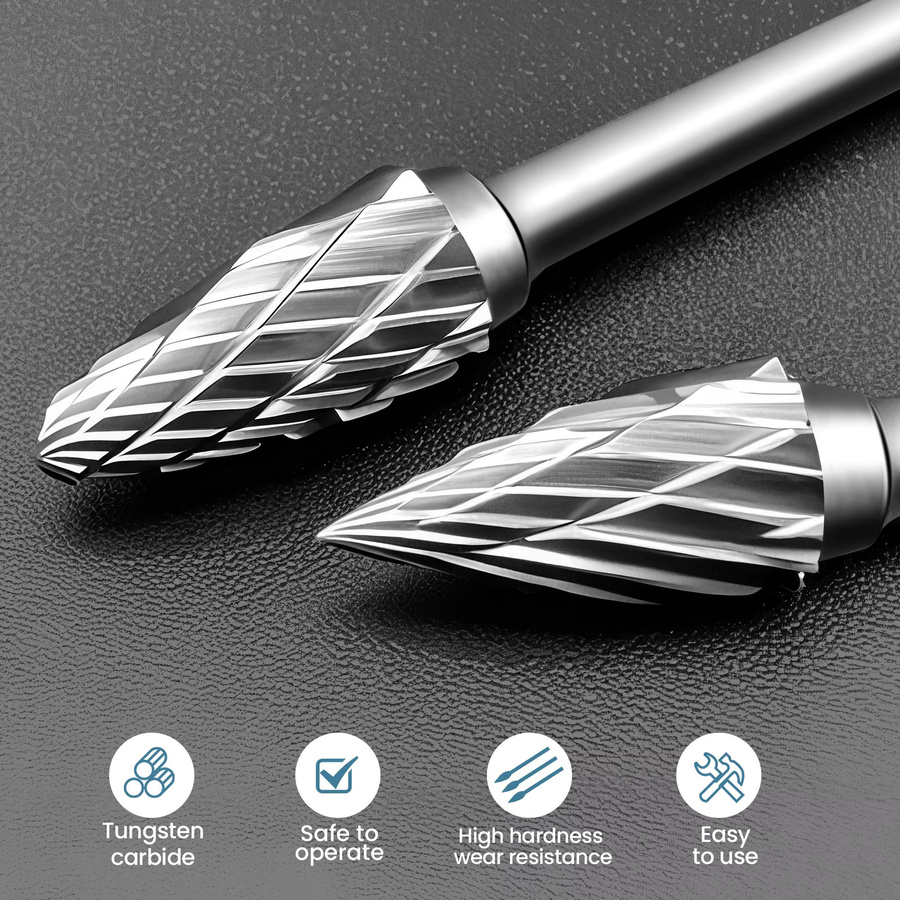 20-teiliges Hartmetall-Fräser-Set in Silber mit 1/8-Zoll-Schaft zum Gravieren, Schleifen und Entgraten von Holz, Metall und Kunststoff - Bild 2