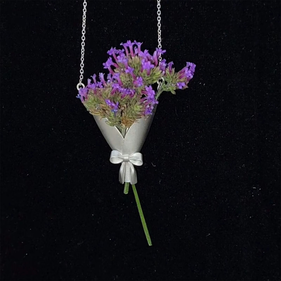 Halskette Blumenarrangement-Anhänger, Silber, Unisex - Bild 2