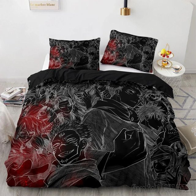 Binchi Fitness Anime Jujutsu Kaisen Satoru Gojo Bettwäscheset für Kinder mit 1 Bettbezug und 2 Kissenbezügen, Mehrfarbig, B/H: 120 x 150 cm - Bild 1