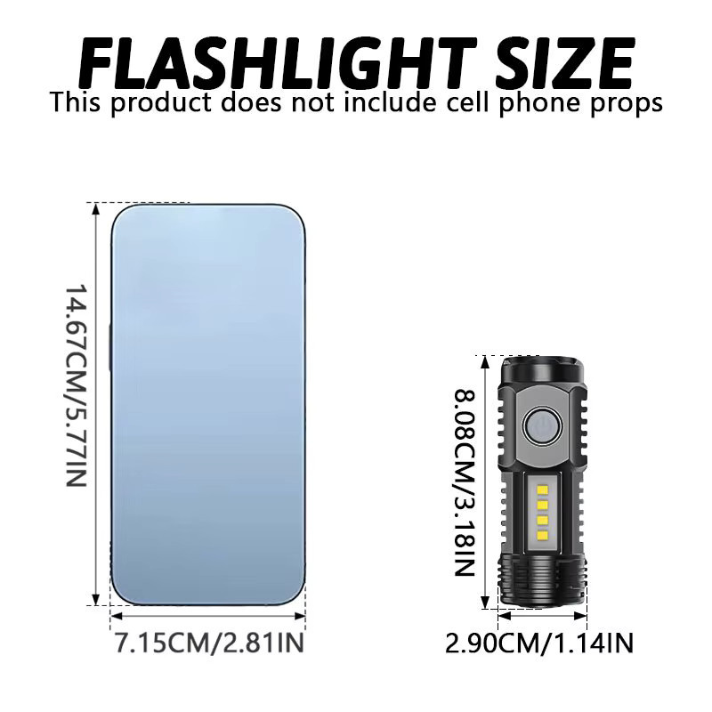 XIWANGFIRE Mini-Taschenlampe mit 3 LED und COB, USB wiederaufladbar, Schwarz, mit Clip für Outdoor und Camping - Bild 5