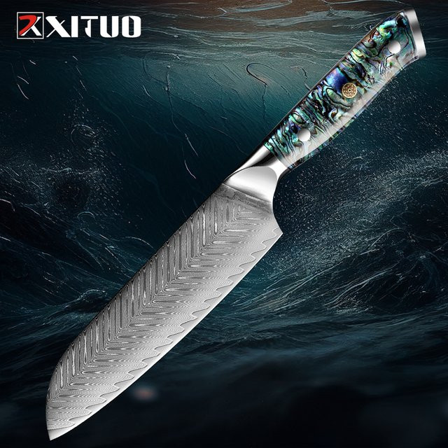 Xituo Santokumesuchmesser aus japanischem Damaststahl VG10 mit 67 Lagen und Full Tang, 17,78 cm - Bild 1