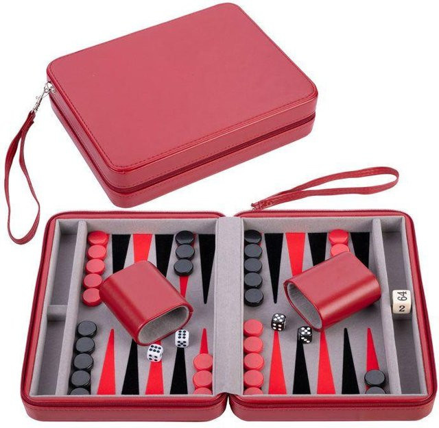 ENGELHART Backgammon-Spiel, Rot, Faltbar, Zubehör inklusive - Bild 1