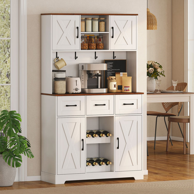 HOMCOM Küchenschrank mit Flaschenregal und Arbeitsplatte, Weiß, B: 100 cm, T: 38 cm, H: 172 cm - Bild 2