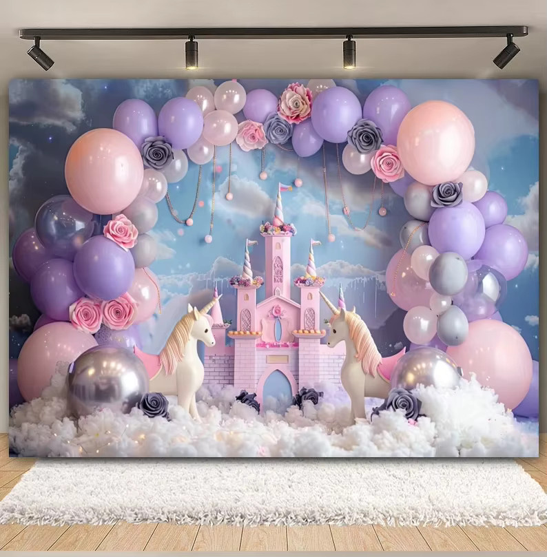 VIKAMA Fotohintergrund für den 1. Geburtstag von Babys in Kuchenform, mehrfarbig - Bild 2