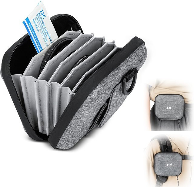 JJC 4-Taschen-Filtergehäuse für kreisförmige Filter bis 95 mm in Grau mit Gürtelschlaufe und staubdichter Aufbewahrung für ND UV CPL Kamerafilter - Bild 1