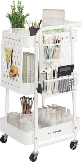 Songmics Servierwagen aus Stahl mit 3 Drahtablagen in Weiß, B/T/H: 73,9 x 43,3 x 30,0 cm - Bild 1