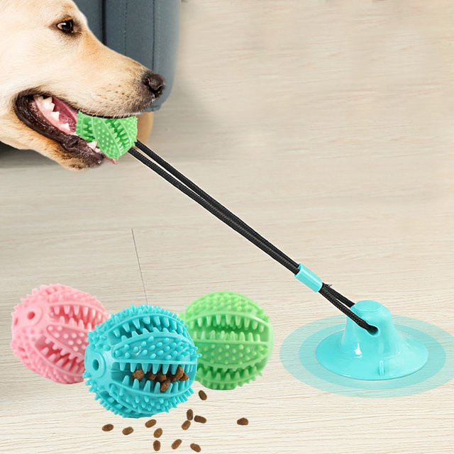 Interaktives Hundespielzeug mit Saugnapf, Ton- und Leckerliabgabe, Gummiball - Bild 1