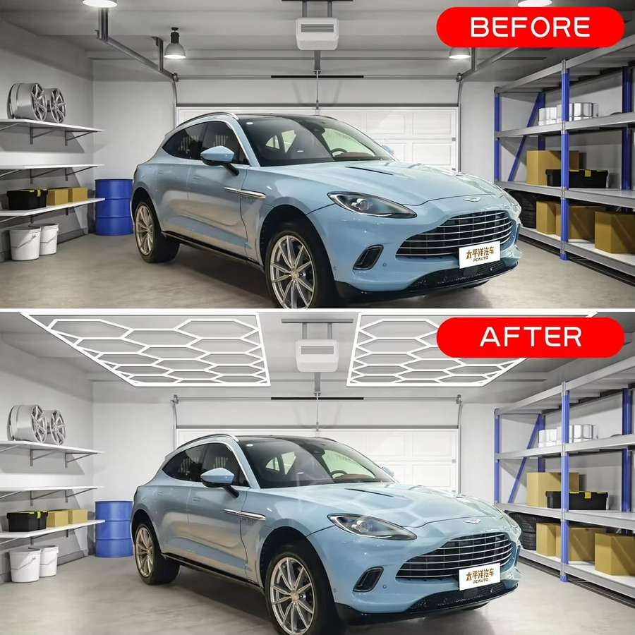LINYILIGHT LED Deckenleuchte in Wabenform, dimmbare Sechseck-Lampe in Weiß für Garage, Car Wash und Workstation - Bild 3