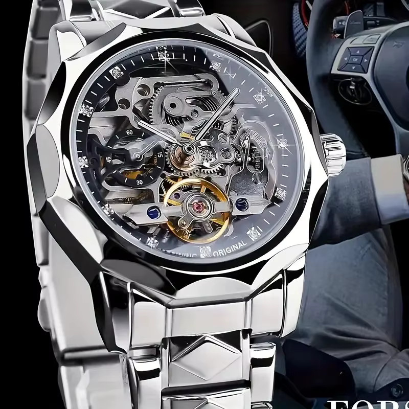 FORSINING Armbanduhr, Automatik, Edelstahl, Diamant, Blau, Herren - Bild 6