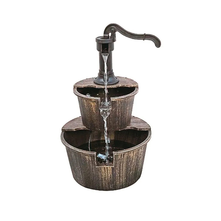 DELUKE Brunnen Johann in Holzoptik aus Kunststoff, Farbe Bronze, H x B x T: 68 x 41,5 x 41,5 cm, Gartendeko und Teichdeko - Bild 2